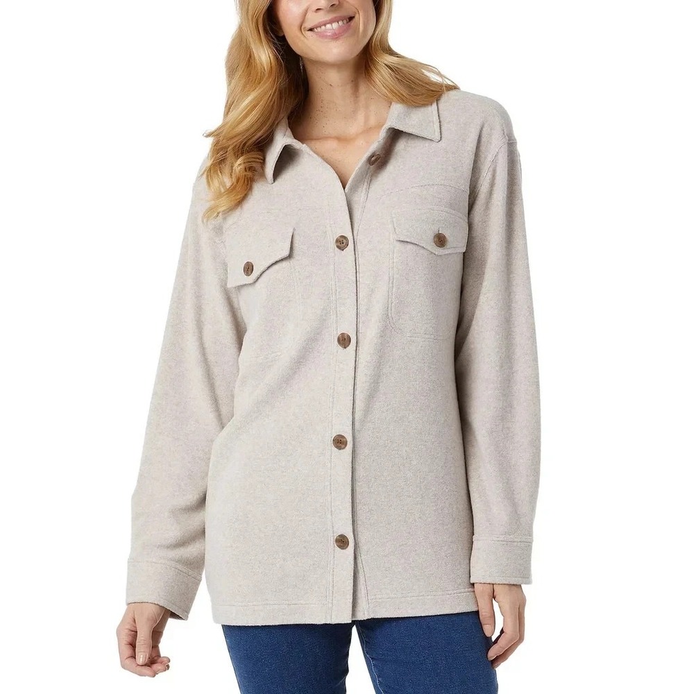 32 Degrees Heat Womens Button Up Shirt Quinoa Tan Fleece Shacket 2XL NEW